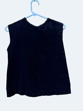 Black Velvet Sleeveless Shell Lace Seam Finish Vintage Dark Academia Holiday SM